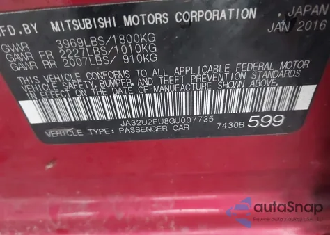 2016 Mitsubishi Lancer Es from USA, damaged, VIN JA32U2FU8GU007735